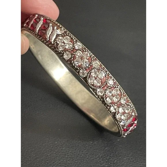 Vintage Rhinestone Bangle Bracelet Red White Sparkly Retro - Picture 5 of 14
